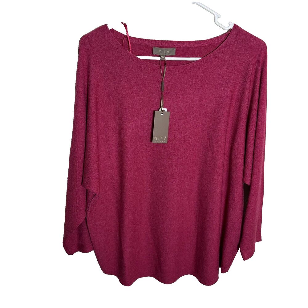 Mila Milano Sweater Women's Large Pink Knit Pullover Boat Neck Dolman Solid NWT